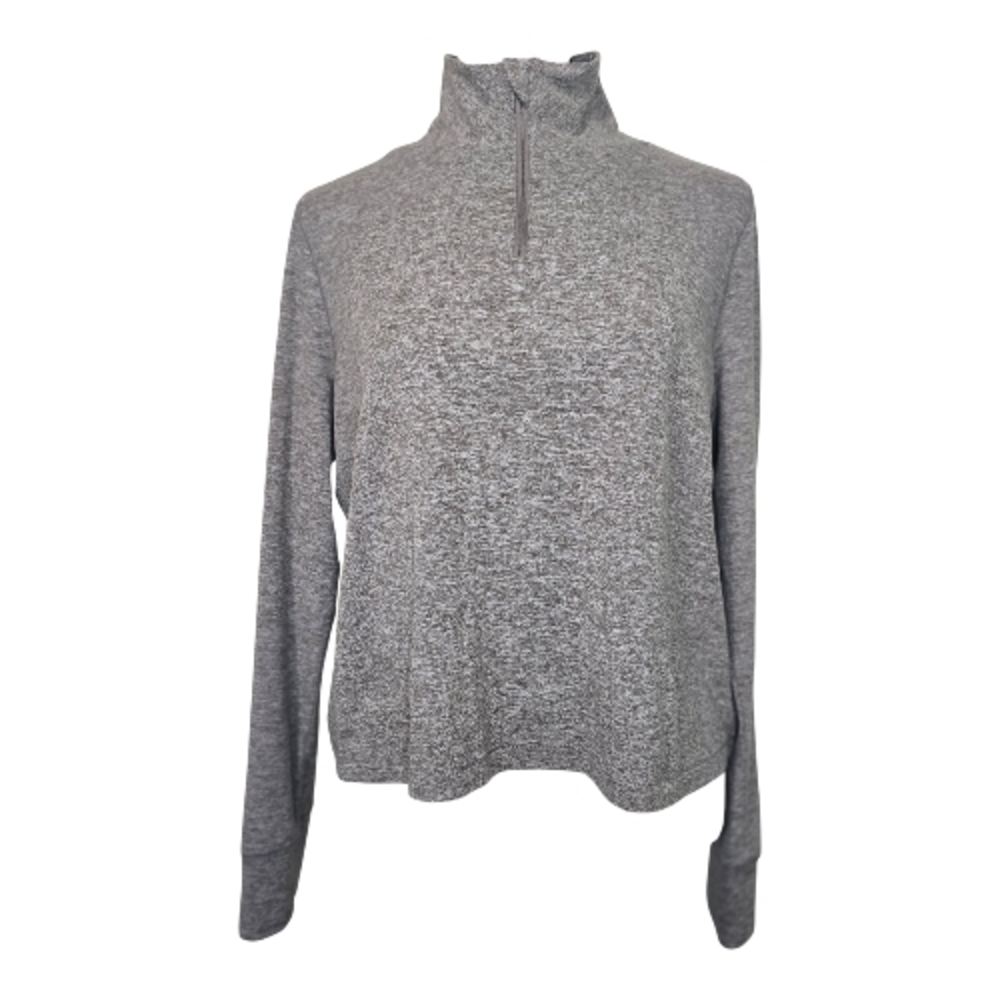 90 Degrees 1/4 Zip Cropped Athletic Pullover – Heathered Brown (Size Medium)